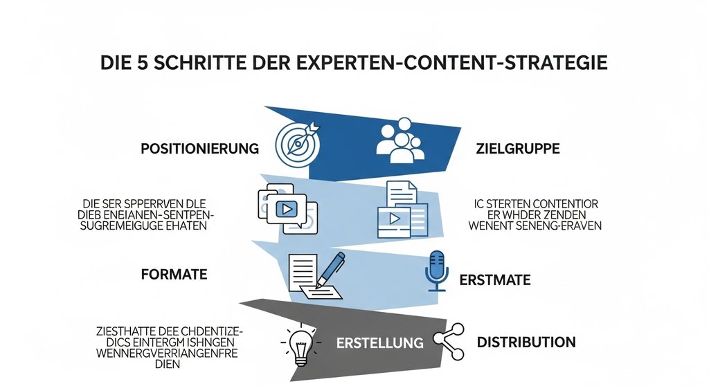 Infografik mit den 5 Schritten einer erfolgreichen Content-Strategie für Experten.