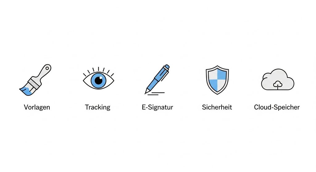 Infografik mit den 5 wichtigsten Kriterien für die Auswahl einer Angebotssoftware.