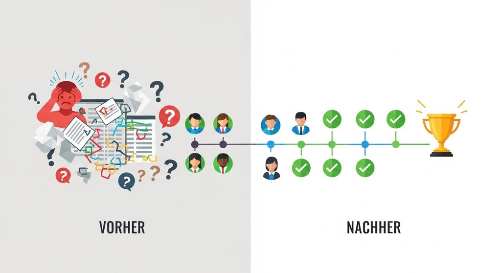 Infografik: Vergleich der Agenturarbeit vor und nach der Einführung von Ressourcenplanung Software.