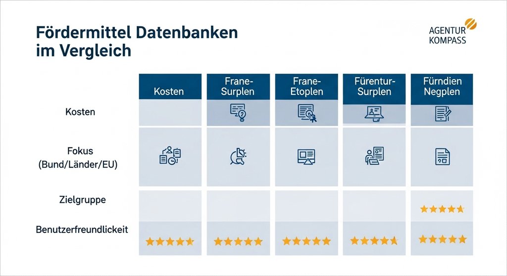 Infografik: Vergleich der wichtigsten Fördermittel Datenbanken in Deutschland.