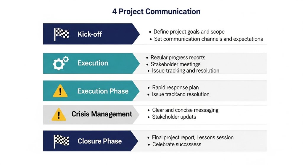Infografik zu den 4 Phasen der Kundenkommunikation in Projekten.