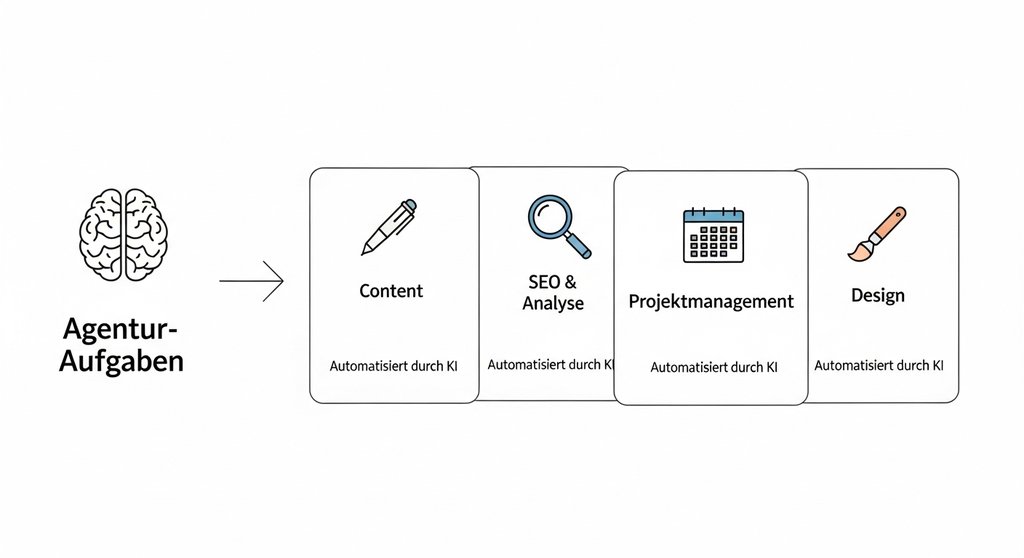 Infografik zu den Anwendungsbereichen von KI-Tools in Agenturen.