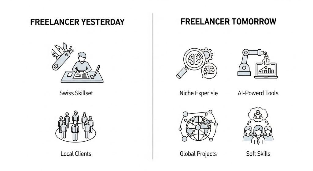 Infografik zum Wandel der Anforderungen an Freelancer in der Zukunft der Arbeit.