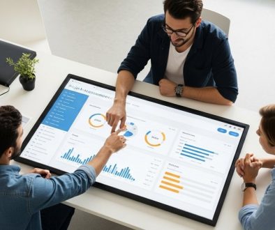 Team in einer Agentur analysiert Zeiterfassungsdaten im Projektmanagement.