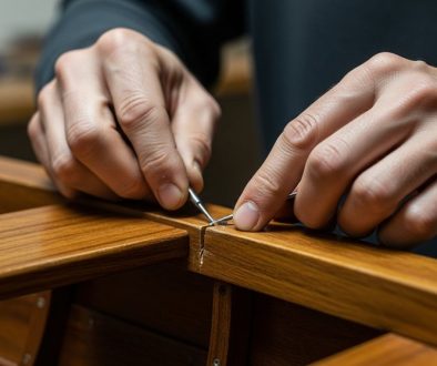 Alt-Text: Ein Experte repariert sorgfältig ein Leck in einem Holzboot, Symbol für das Senken der Churn Rate. High resolution photography, Medium Shot of a skilled craftsperson in a well-lit workshop, focusing on their hands meticulously sealing a small crack in a beautiful wooden boat. The mood is calm and concentrated, not desperate. Use muted, true-to-life colors and a shallow depth of field to emphasize the careful, precise work. The image should convey control, expertise, and the value of maintenance. DSLR shot, visible wood grain and skin texture.