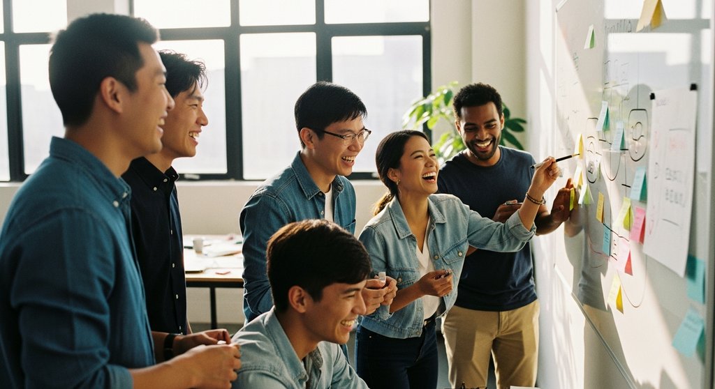 Ein diverses Team arbeitet kreativ und motiviert zusammen, ein Ergebnis von Servant Leadership.