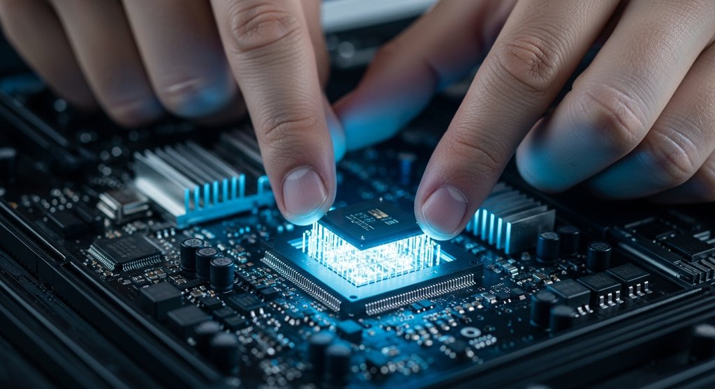 Ein Experte fügt spezialisiertes Wissen in Form eines Chips in ein System ein.