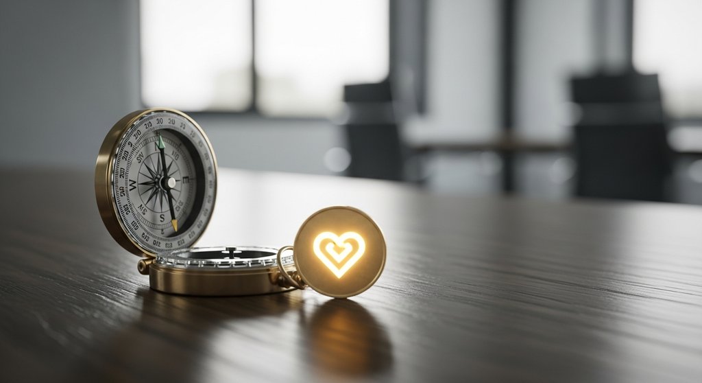 Ein Kompass zeigt auf eine Münze, als Symbol für den Customer Lifetime Value als Richtungsweiser für Unternehmen.