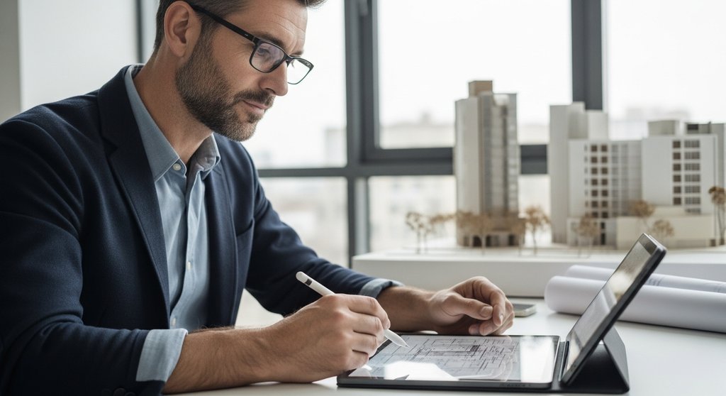 Ein Manager analysiert Daten für Cross-Selling-Potenziale am Schreibtisch.