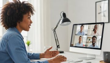 Eine Führungskraft leitet eine Videokonferenz und demonstriert erfolgreiche Führung von Remote Teams.