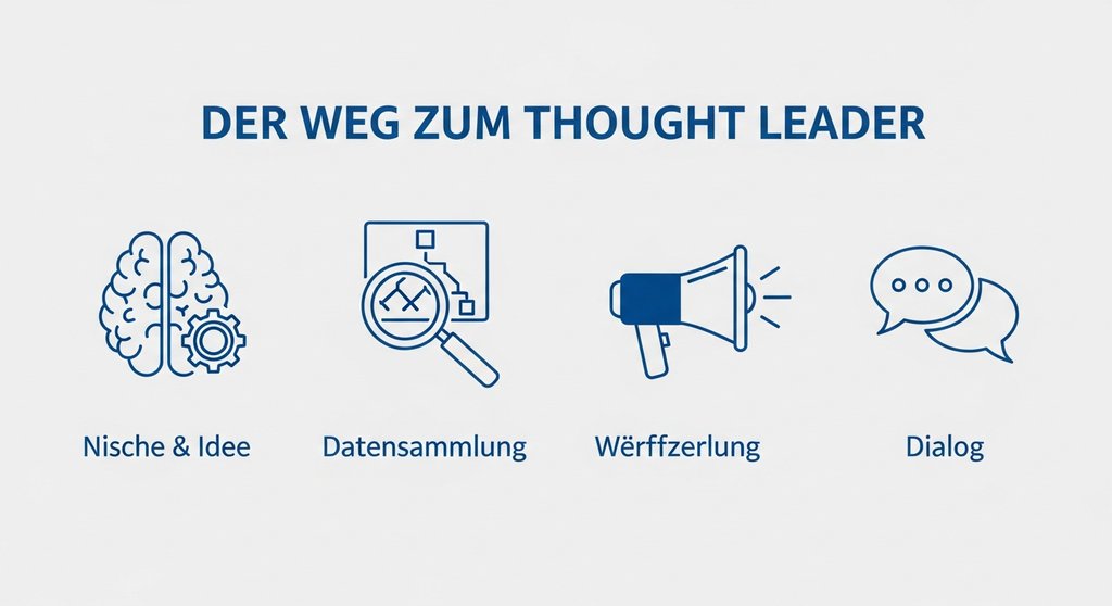 Infografik, die die vier Schritte zur Erstellung von Thought Leadership Content zeigt.