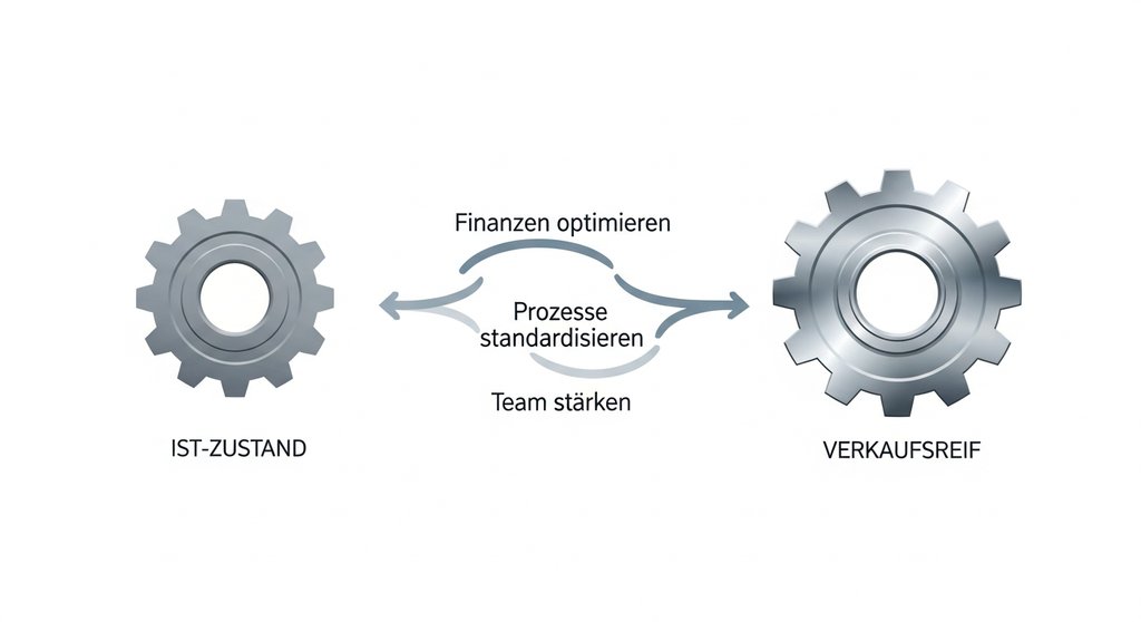 Infografik zum Prozess der Wertsteigerung eines Unternehmens vor dem Verkauf.