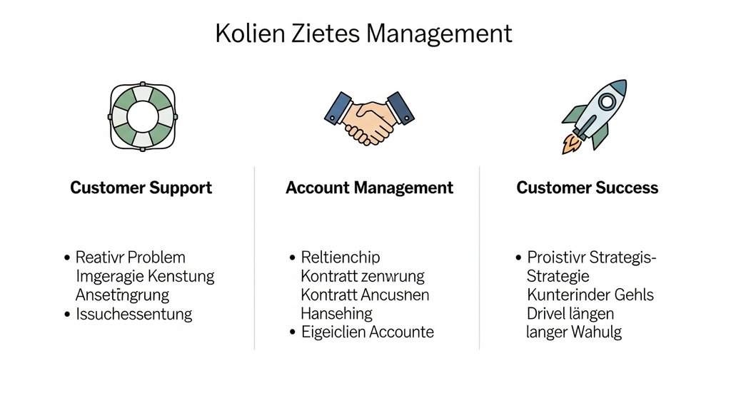 Infografik zum Unterschied zwischen Customer Success, Support und Account Management.