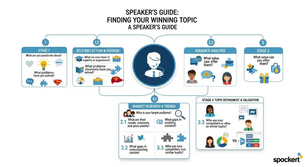 Infografik zur Findung eines Vortragsthemas für angehende Speaker.