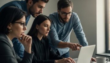 Team von Agentur-Experten bei der strategischen Planung der Krisenkommunikation.