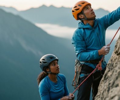 Zwei Bergsteiger sichern sich gegenseitig – Symbol für strategische Partnerschaften.