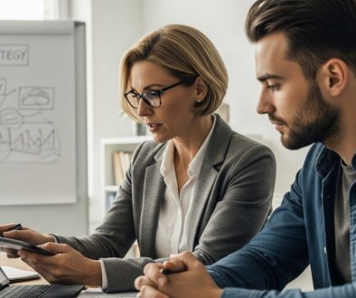 Zwei Experten bei der strategischen Planung der Zusammenarbeit mit einer PR Agentur.