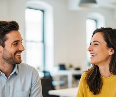 Zwei Fachleute bauen beim Networking in einem modernen Büro eine wertvolle Beziehung auf.