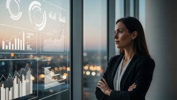 Agentur-Expertin plant eine strategische Wettbewerbsanalyse anhand von Datenvisualisierungen.