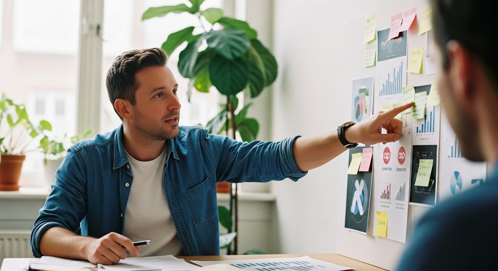 Agentur-Stratege leitet aus einer Wettbewerbsanalyse konkrete Maßnahmen ab.