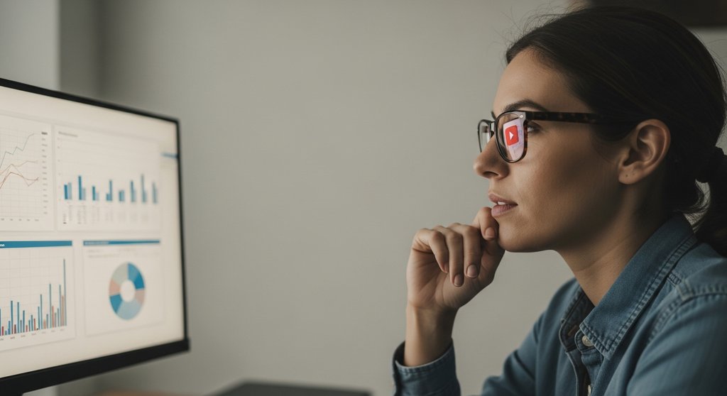 Ein Marketing-Experte analysiert Daten für eine erfolgreiche B2B-Marketing-Strategie auf YouTube.