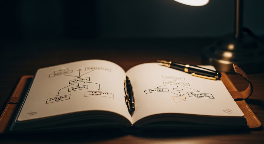 Ein strategisches Playbook zur Einwandbehandlung liegt auf einem Schreibtisch.