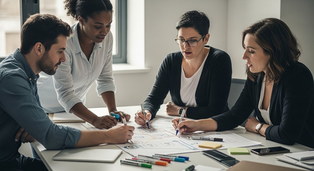 Ein Team aus Agentur- und Freelancer-Experten definiert eine Zielgruppe im Rahmen der Nischenfindung.