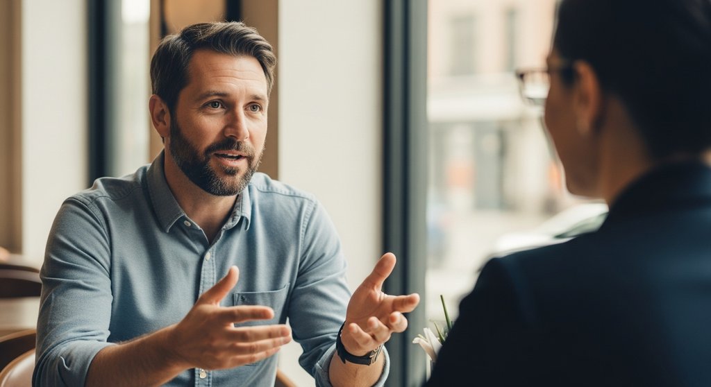 Ein zufriedener Kunde gibt ein authentisches Video-Testimonial für seinen Berater.