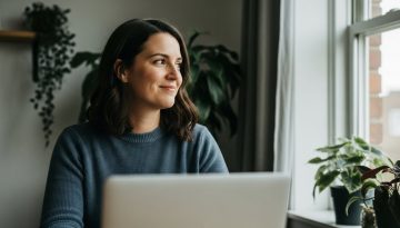 Eine erfolgreiche Freelancerin, die nach der Berechnung ihres Stundensatzes zufrieden ist.