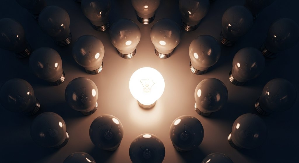 Eine leuchtende Glühbirne als Metapher für eine inspirierende Agentur Kultur, die das Team motiviert.