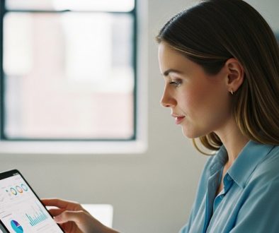 Eine Marketing-Expertin analysiert Daten für eine B2B Meta Ads Kampagne.