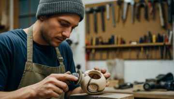 Eine Person beim Aufbau ihrer Personal Brand, symbolisiert durch die sorgfältige Handarbeit an einem Unikat.
