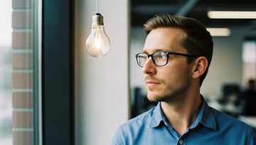 Eine Person blickt nachdenklich aus dem Fenster und symbolisiert damit Thought Leadership und strategisches Vordenken.