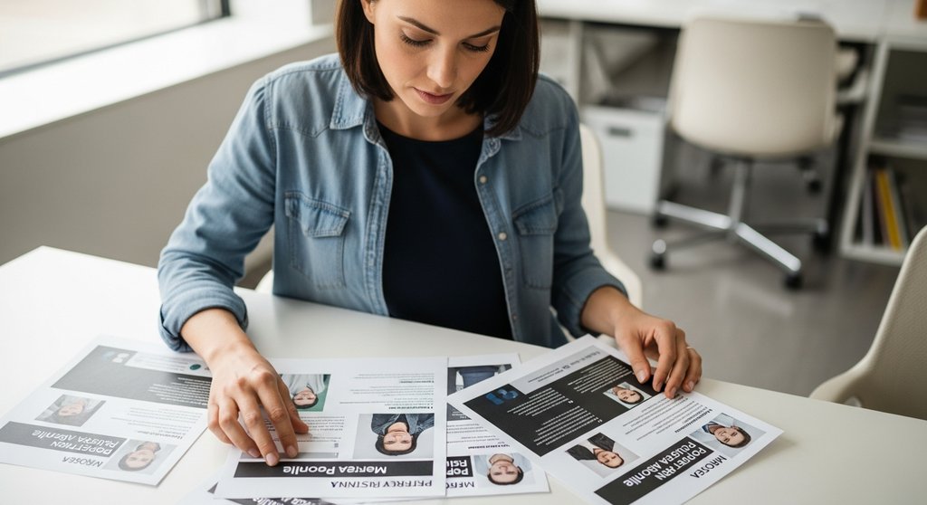 Eine Strategin analysiert Buyer-Persona-Profile zur Definition der Zielgruppe.