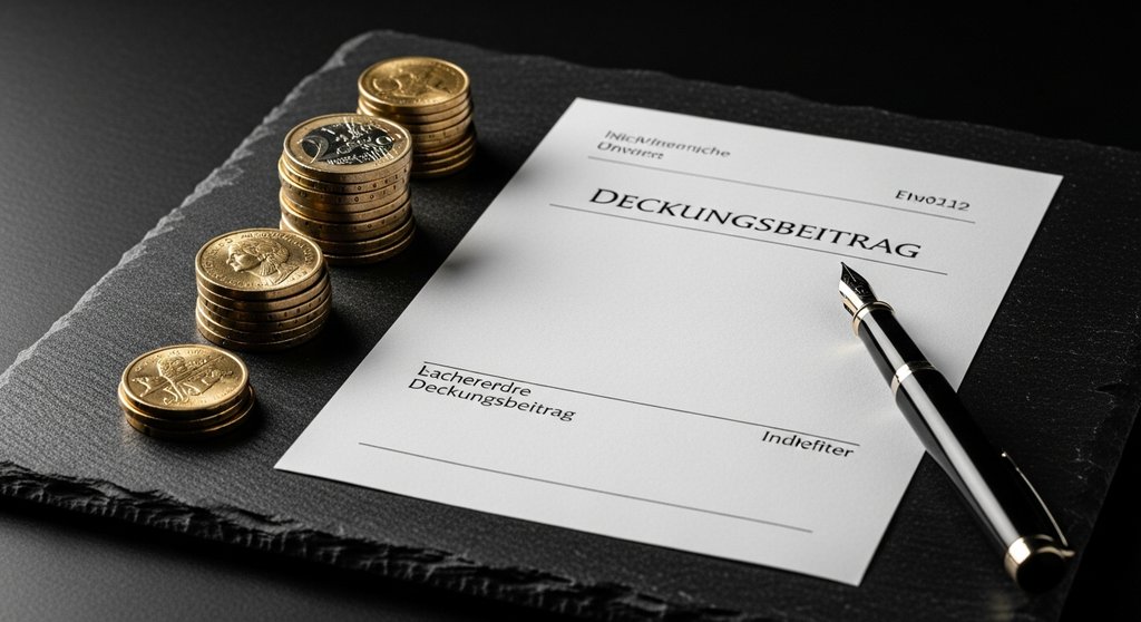 Eine visuelle Darstellung der Delivery Marge (Deckungsbeitrag) mit Münzen und einer Rechnung.