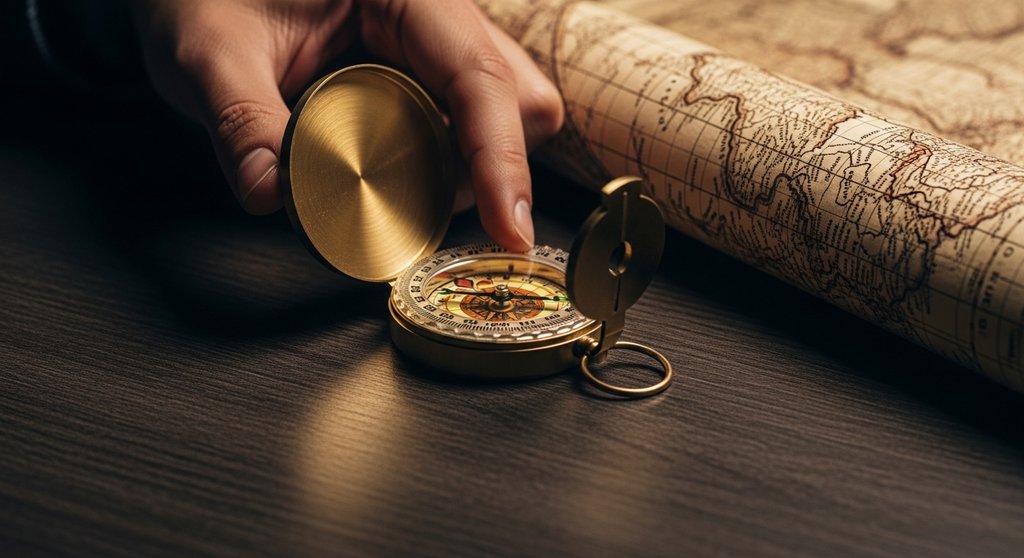 Hand justiert einen Kompass auf einer Landkarte und symbolisiert die strategische Entscheidung für eine Preisstrategie.