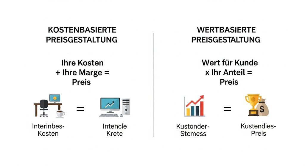 Infografik, die den Unterschied zwischen kostenbasierter und wertbasierter Preisgestaltung zeigt.