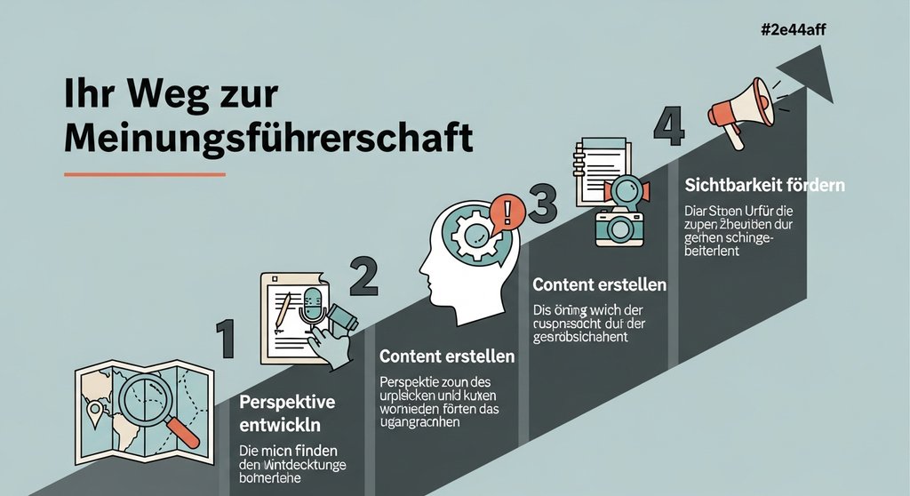 Infografik, die die 4 strategischen Schritte zum Aufbau von Thought Leadership darstellt.