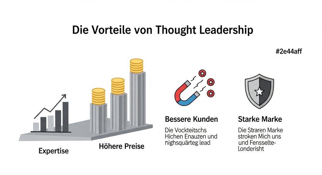 Infografik, die die Vorteile von Thought Leadership visualisiert: höhere Preise, bessere Kunden und eine starke Marke.
