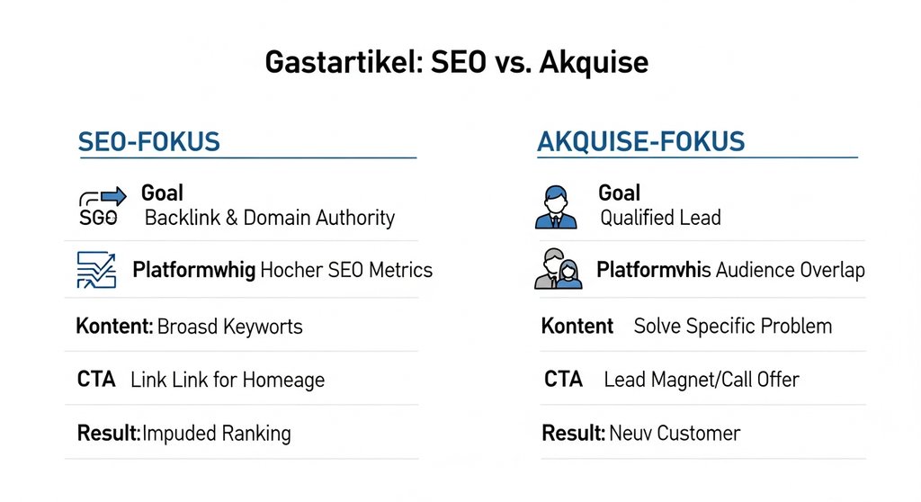 Infografik zum Unterschied zwischen einem SEO-Gastartikel und einem Akquise-Gastartikel.