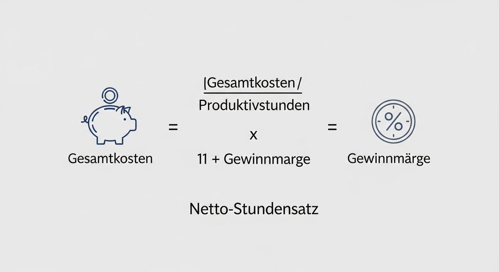 Infografik zur Formel der Stundensatzberechnung für Freelancer und Agenturen.