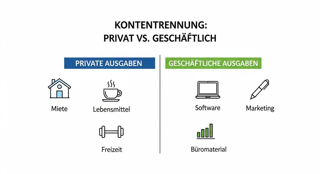 Infografik zur Trennung privater und geschäftlicher Ausgaben für Freelancer und Agenturen.