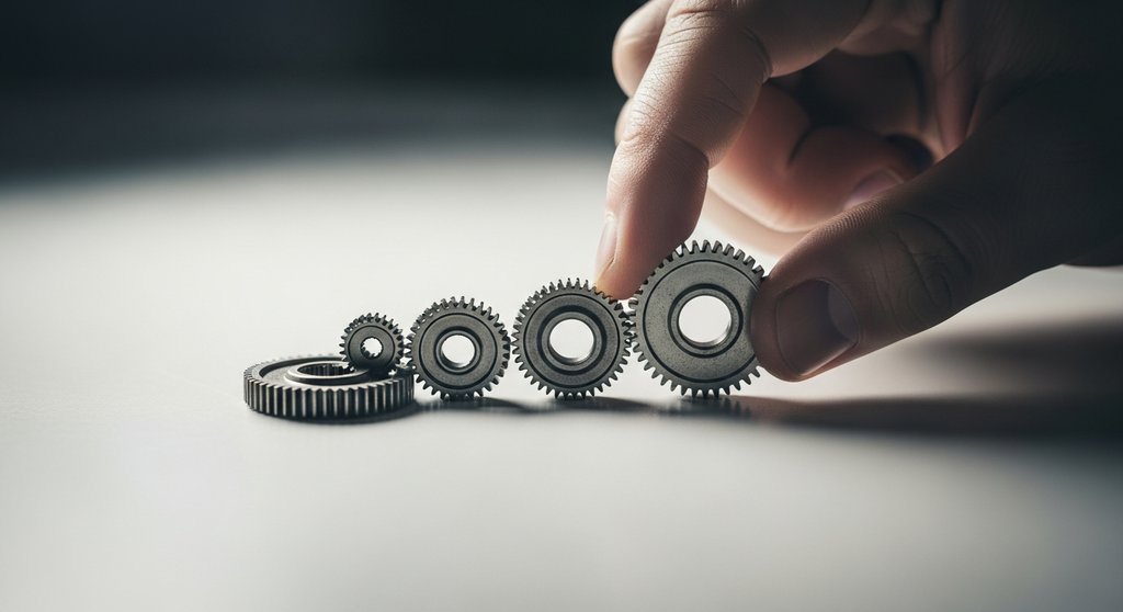 Konzeptbild zur Optimierung des CPL, das eine Hand zeigt, die Zahnräder justiert.