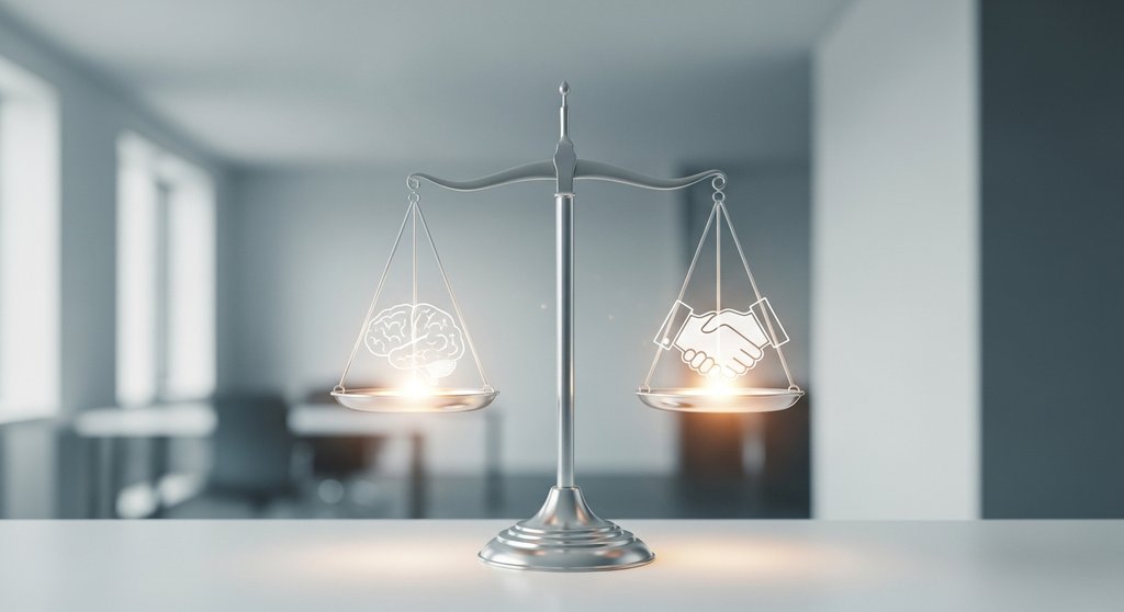 Symbolbild für ethische Preisgestaltung: Eine Waage balanciert Psychologie und faires Geschäft aus.